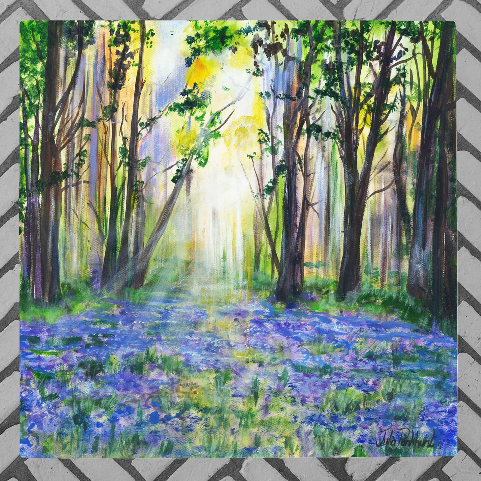 Bluebells Ceramic Tile Picture Floral Plaque Sign Wall Art By Pankhurst Gallery
