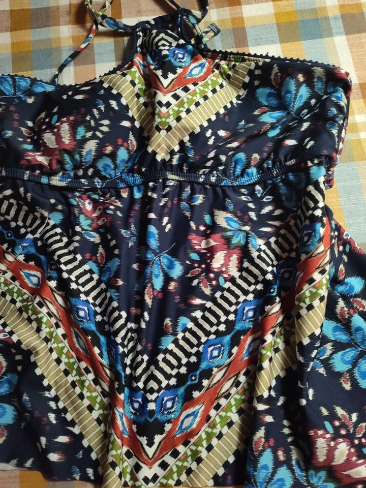 Lucky Brand Blue Multicolor Tankini With Adjustable Tie In Back M - Image 4 of 4