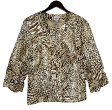 NEW Chico's 3 Sz L Stretch Animal Print Lined Jacket Blazer Topper 3/4 Sleeve