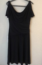 Chaps Cachet Black Strap Embellishmt Cold Shoulder Draping Fabric Evening Dress