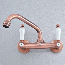 Antique Red Copper Brass Wall Mount Kitchen Faucet Swivel Sink Mixer Tap fsf879