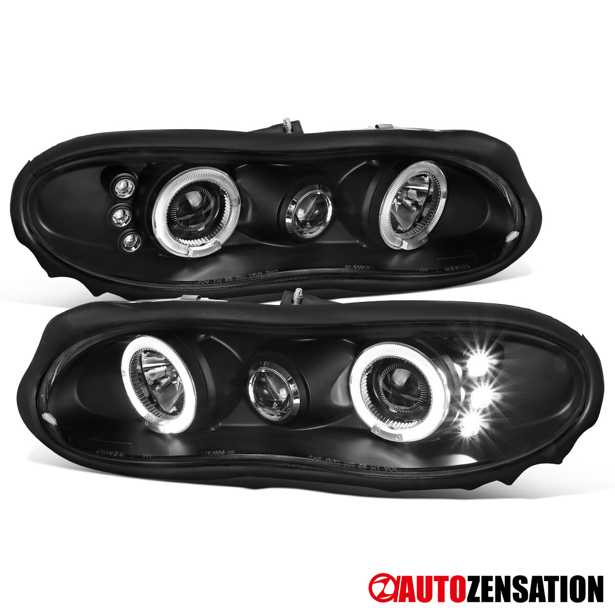 Fit 1998-2002 Chevy Camaro Black LED Halo Projector Headlights Lamps Set 98-02