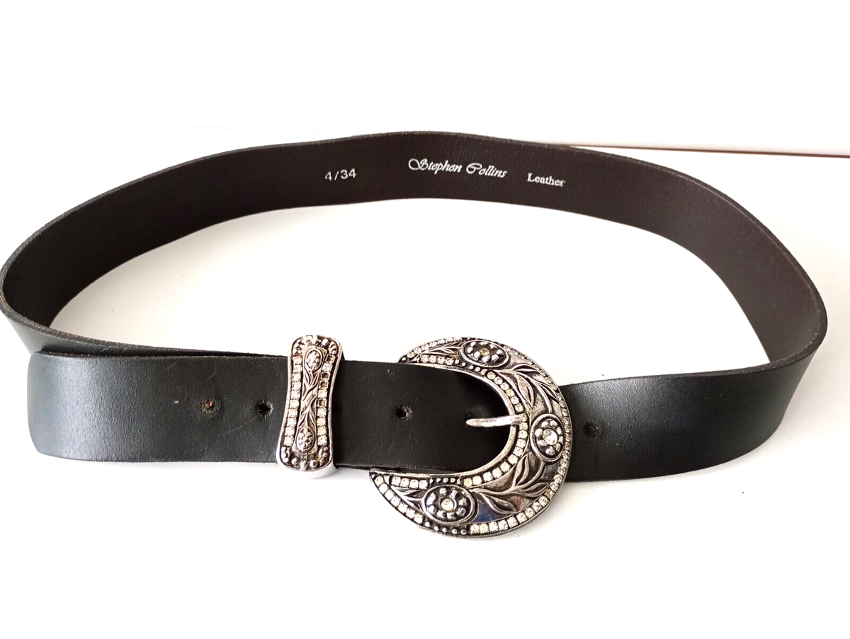 Vintage Stephen Collins Leather Waist Belt Vintage STEPHEN COLLINS White Leather Belt With Buckle and  main image 2