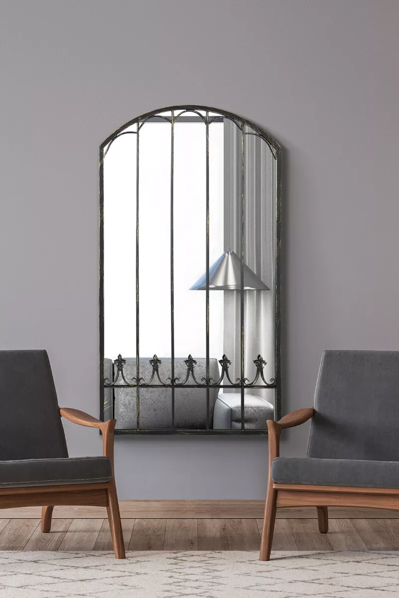 Large Apartment Black Metal Arch shaped Decorative Window Wall