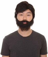 Men Black Wig with Full Beard Set  Cosplay Halloween Wig HM-454A