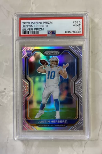 2020 NFL Prizm Justin Herbert Silver Prizm PSA 9 #325