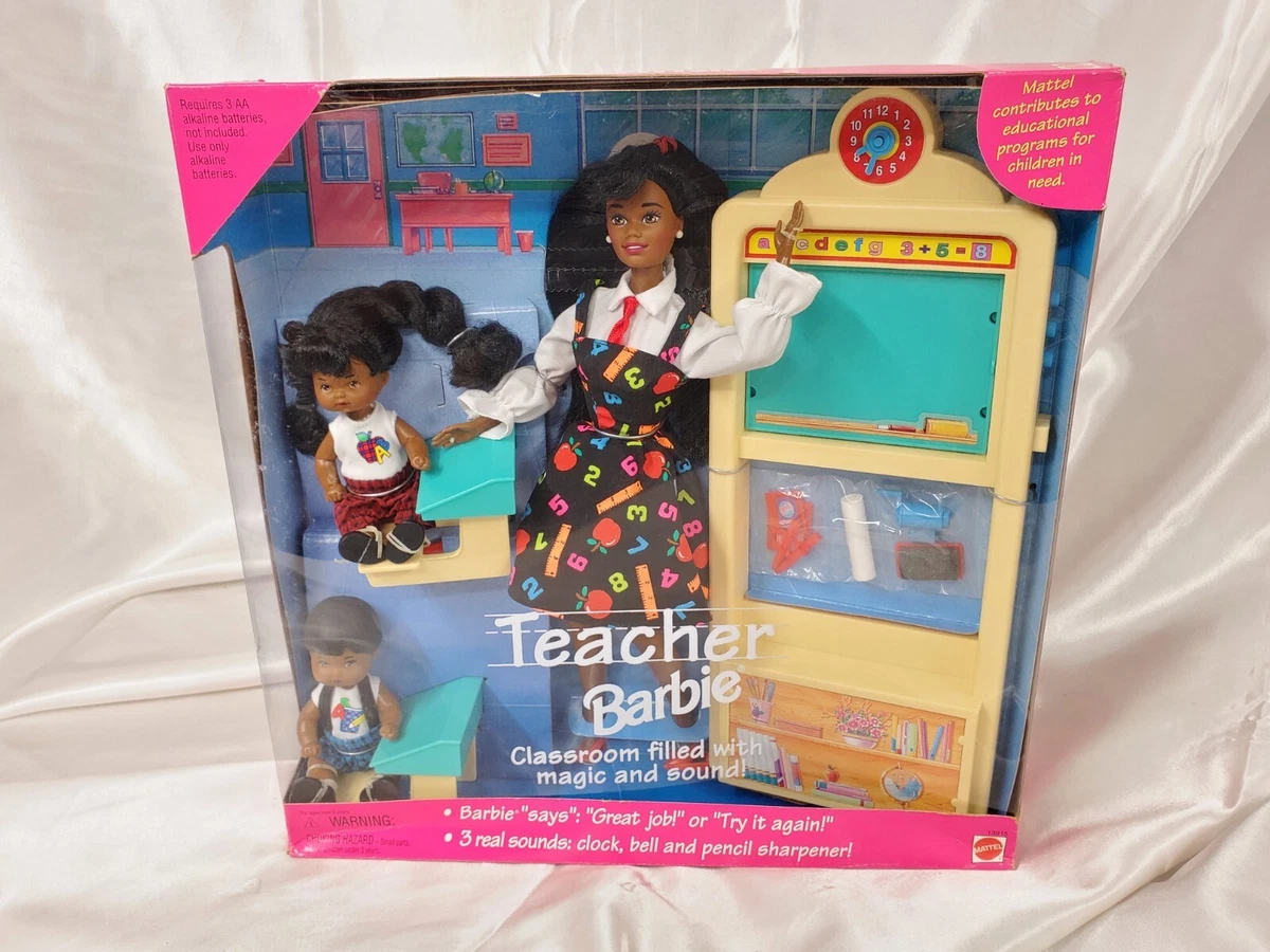 Black Teacher Barbie Doll with Black Kids Set 13915 New NRFB 1995