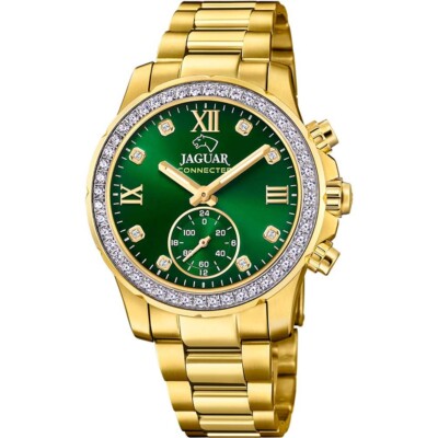 Reloj Jaguar Lady Connected esfera verde brazalete acero IP oro J983/5