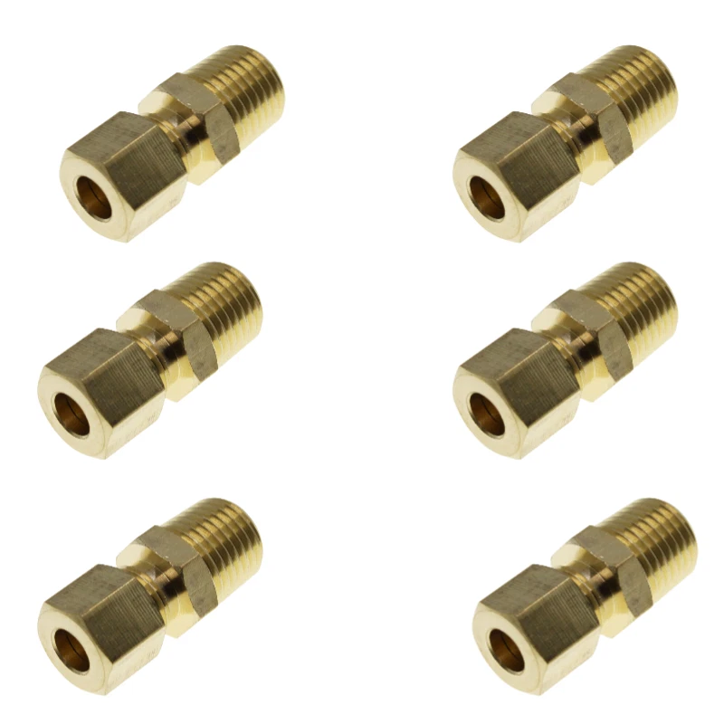 Brass Compression Fitting Male Connector 3/8 "Tube OD X 1/4" NPT 6 Pcs - image 1 of 2
