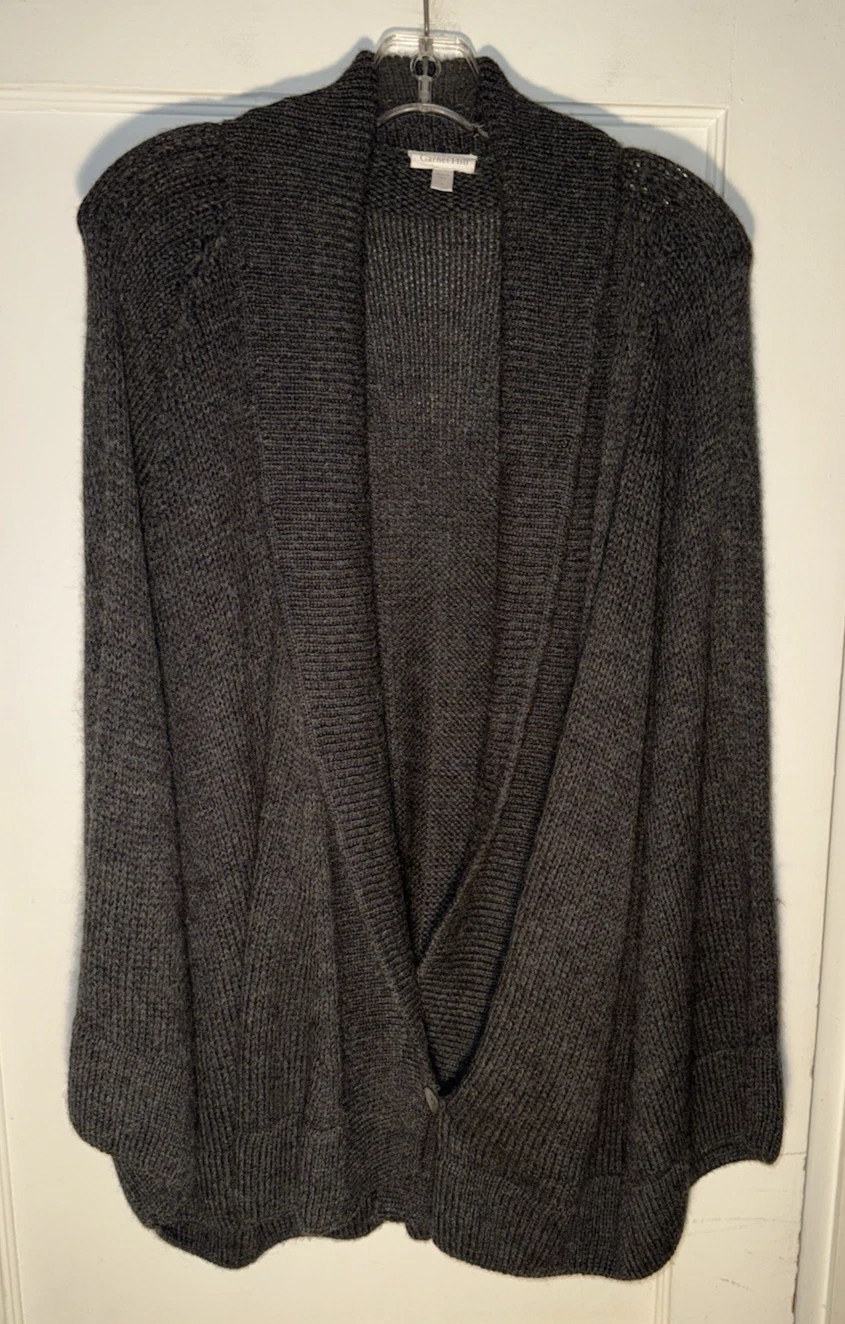 Garnet Hill 100% Baby Alpaca One Button Loose Poncho Sweater Gray L