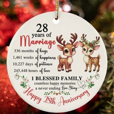 28 Year Of Marriage Ornament Happy 28th Anniversary Reindeer Love Christmas Gift