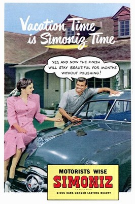   Vintage 1950s Simoniz Car Care Poster - 24x36  Retro Marketing Ad - Hi-Res 
