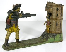 ca1900 CAST IRON MECHANICAL BANK - WILLIAM TELL BANK - ORIGINAL By J E STEVENS