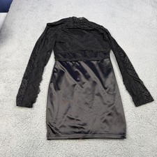 Fashion Nova Dress Womens Medium Black Lace Sheer Long Sleeve Bodycon Mini
