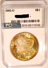 1885-O Gem BU +++ Lovely 2 Sided Rainbow Color Toned Morgan Dollar