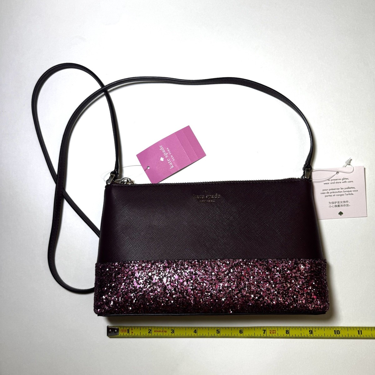 NEW KATE SPADE GRETA COURT RAMEY FLASH GLITTER SM CROSSBODY BAG PURSE Purple