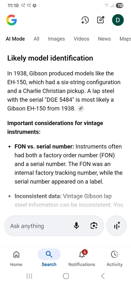 Vintage Gibson Lap Steel Serial Number DGE 5484 with case - Image 4 of 4