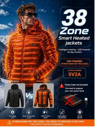 Men's Heated Jacket With 38 Heating Zones 3 Level Temp Power Bank Not Included image 4
