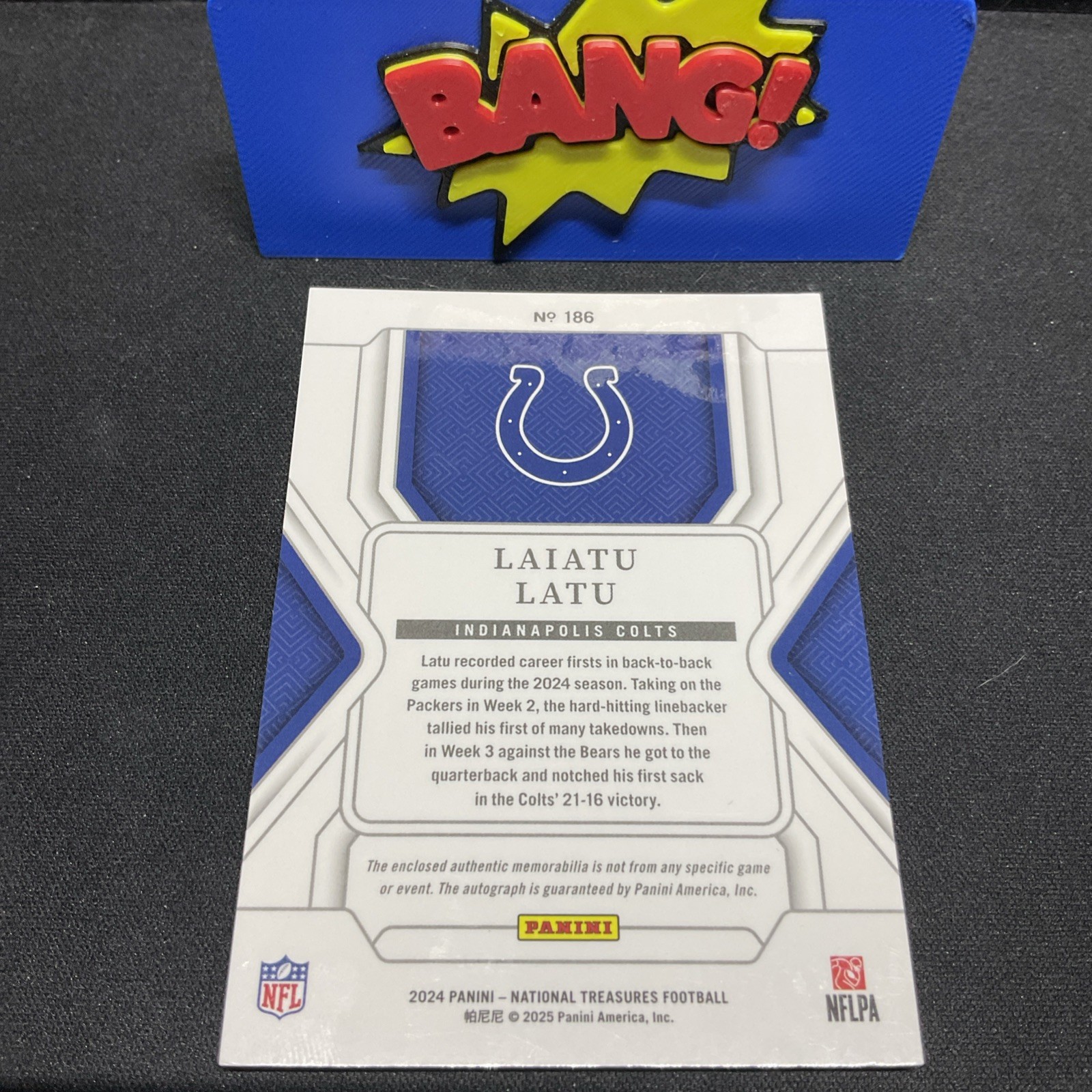 2024 National Treasures Jumbo Relic Autos IN. Colts Laiatu Latin /20 #186 (RPA) view 2