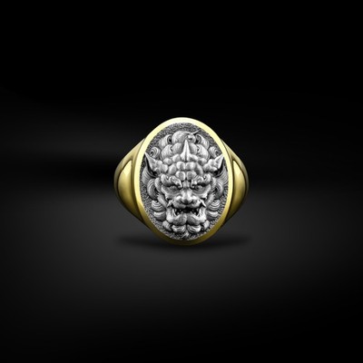 Chinesischer Wächterlöwe Hund Ring in Sterlingsilber, Mythologie Foo Hund...