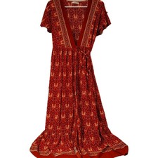 R. VIVAMOS WOMENS 2XL Maxi Wrap Dress Tie Short Sleeve V Neck BOHO PRARIE