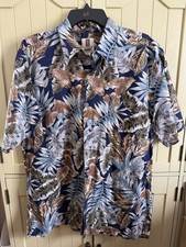 Tori Richard Men's Aloha Honolulu Button Up Shirt Size L Blue Tropical USA Made