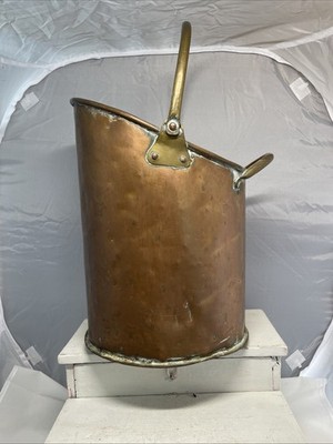 Antiker Kupfer Messing Eimer Pflanzgefäß Griff Kaminschiff 30 cm hoch Patina.