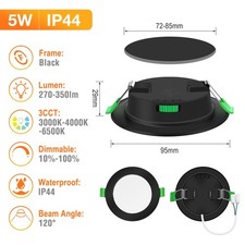 UK Slim LED Recessed Ceiling Lights Dimmable 3CCT 55-205mm Panel Flat Spot Light