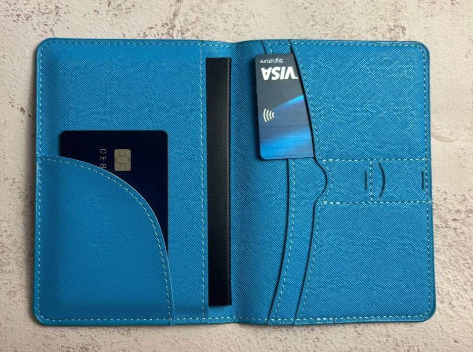 PU Leather Passport Cover Holder Travel Document Case. Color: Blue 