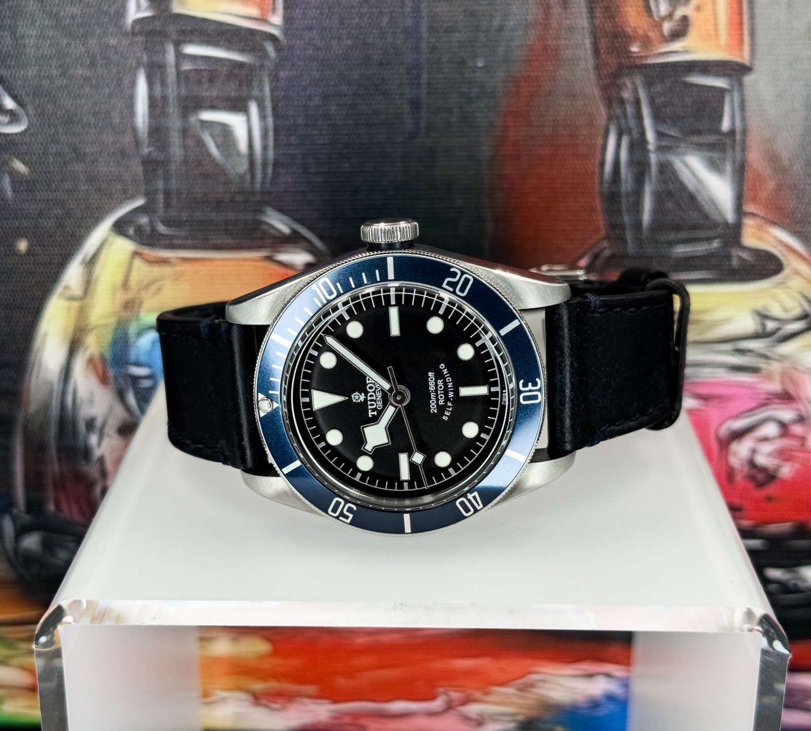 2016 TUDOR Heritage Black Bay 41mm 79220B Automatic Watch Blue Rose Smiley B&P