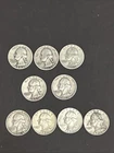90% SILVER WASHINGTON QUARTERS LOT OF 9 COINS 40'S - 64 MIXED DATES AND MINTS