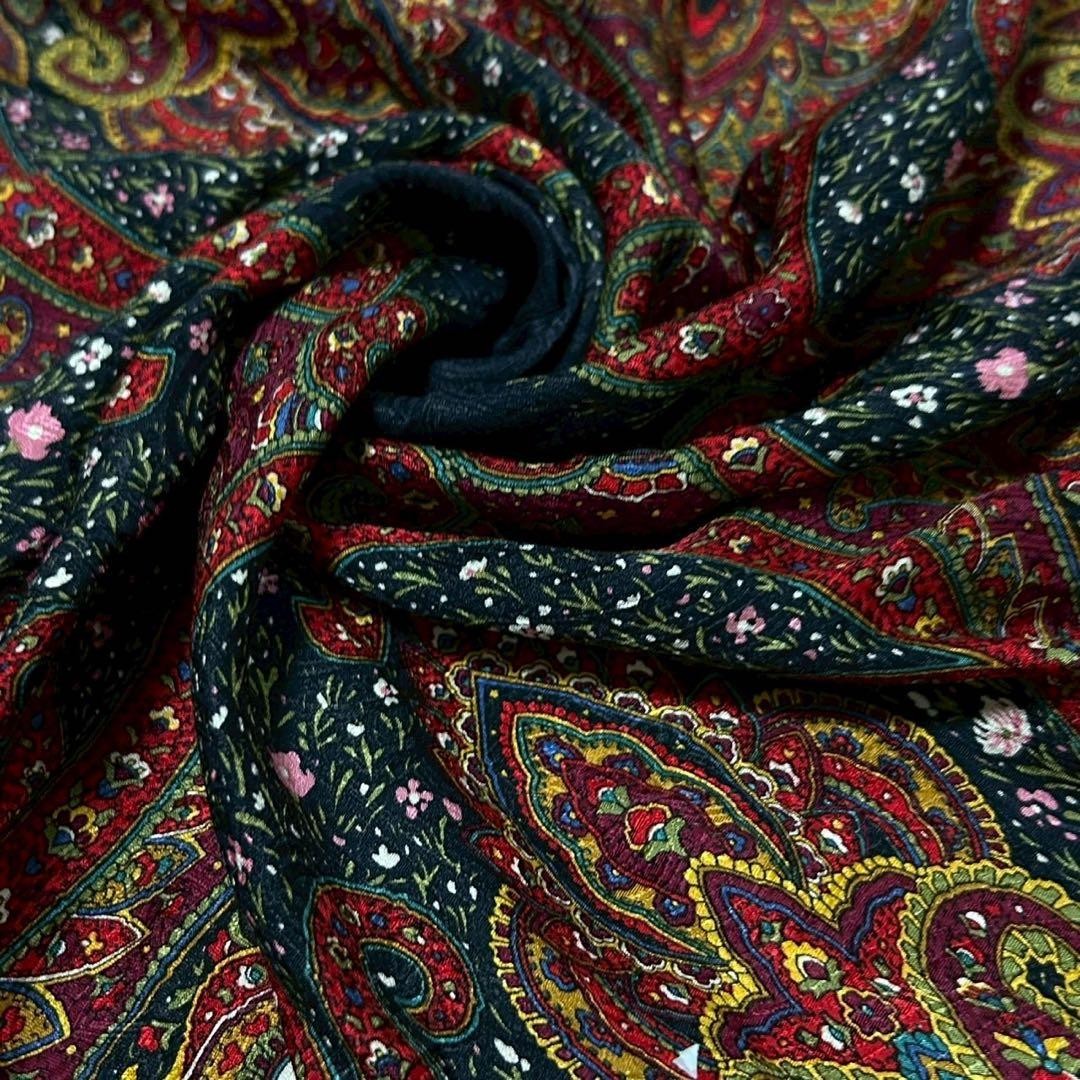 Yves Saint Laurent Large Paisley Silk Scarf Black Red 87cm Vintage from JAPAN