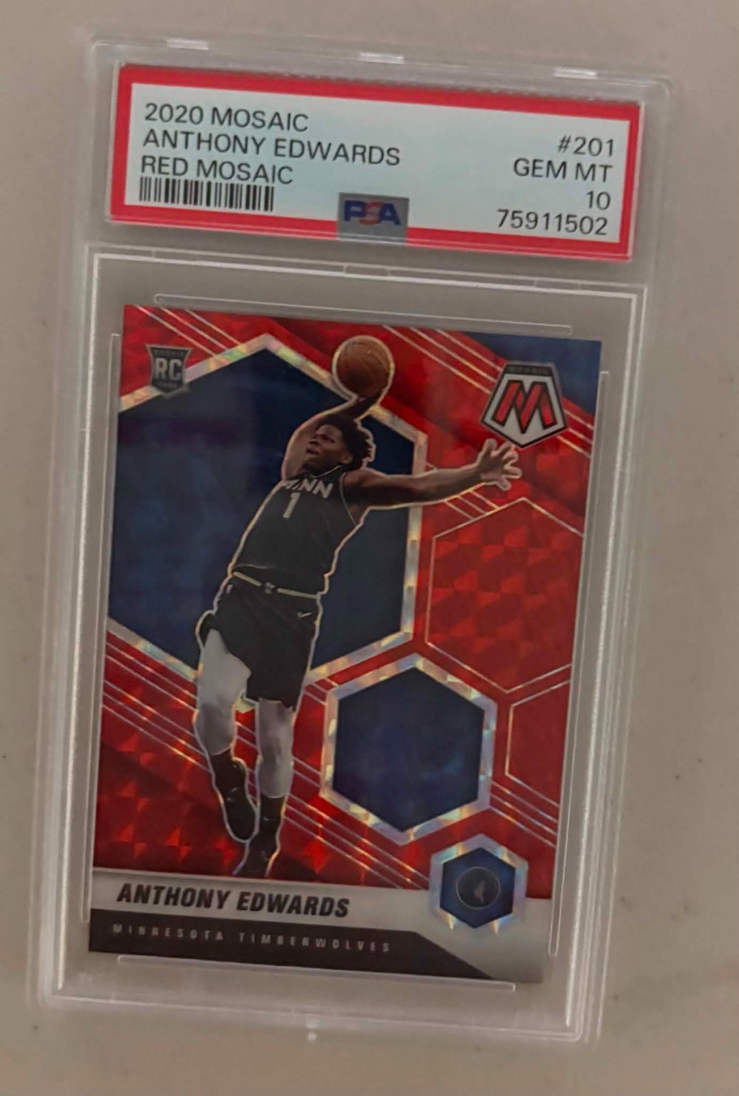 2020-21 Panini Mosaic Anthony Edwards Mosaic Red RC #201 Timberwolves PSA 10 view 1