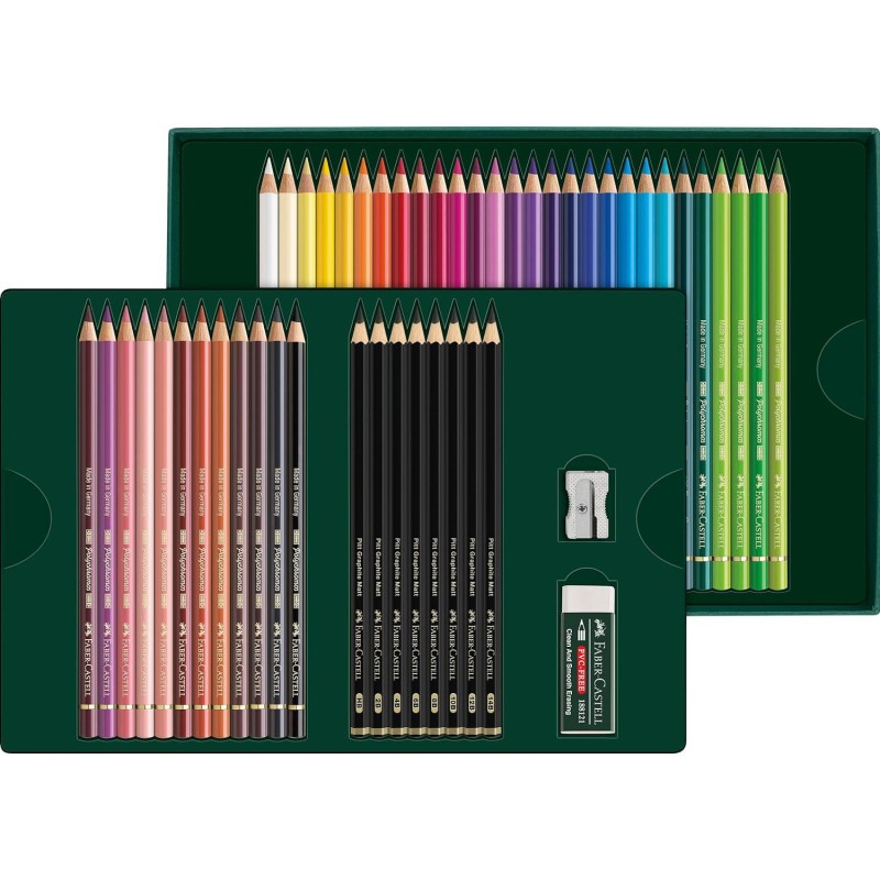 Crayons Faber-Castell Polychromos et Pitt Graphite Matt - Coffret de 50
