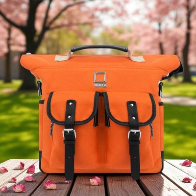 Stylish Orange Canvas Messenger Bag Backpack for Daily Commute