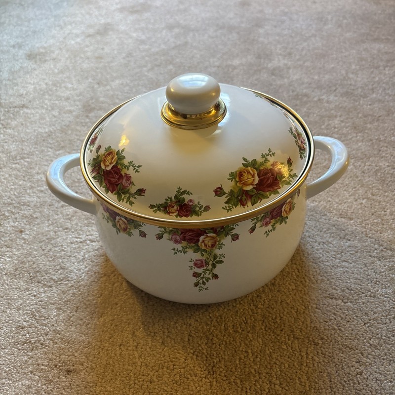 Royal Albert Old Country Roses 3 Qt Casserole Prinz Metal Enamel Cookware EUC