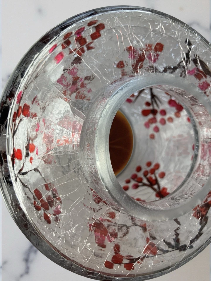 Tarro de vidrio craquelado adorno de velas sombra diseño de rama de bayas de invierno *Nota Foto 3 de 4