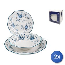 2X Services De Table 18 Pièces En Faïence Décor Rose Bleu Blanc Churchill