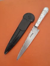 Antique Mid XXc Argentine Gaucho Creole Knife Sterling Silver Chiseled Facon 