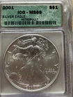 2001 American Silver Eagle ICG MS69+