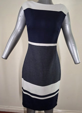 Phase Eight Women's Sleeveless Color-Block Sheath Dress UK 10 Navy White & Grey