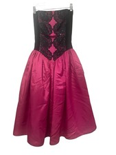 Vintage 80s Jessica McClintock Gunne Sax Black  Pink Strapless Formal Gown