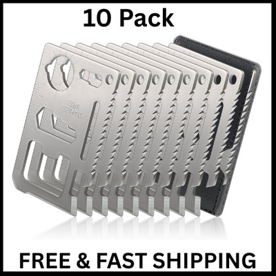 10 Pack 11-in-1 Credit Card Multitool Survival Pocket Tool for Men Silver Set
