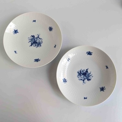 2 Rosenthal Germany Rhapsody Blue White Porcelain Large Coupe Soup Bowls Lot A