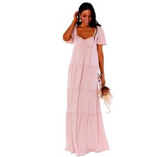 Show Me Your Mumu Dusty Pink Tiered Maxi Dress Flutter Sleeve Smocked Back Small