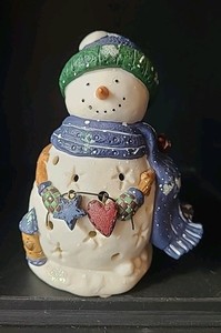 Snowman Luminary Tea Light Holder Tea Light Candles 5" Valentine Snowman Redbird