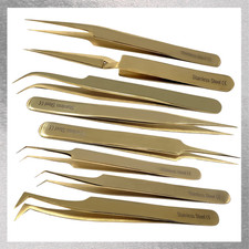 Gold Tweezers Stainless Steel for Eyelash Extension Salon Use-8 Different Tips