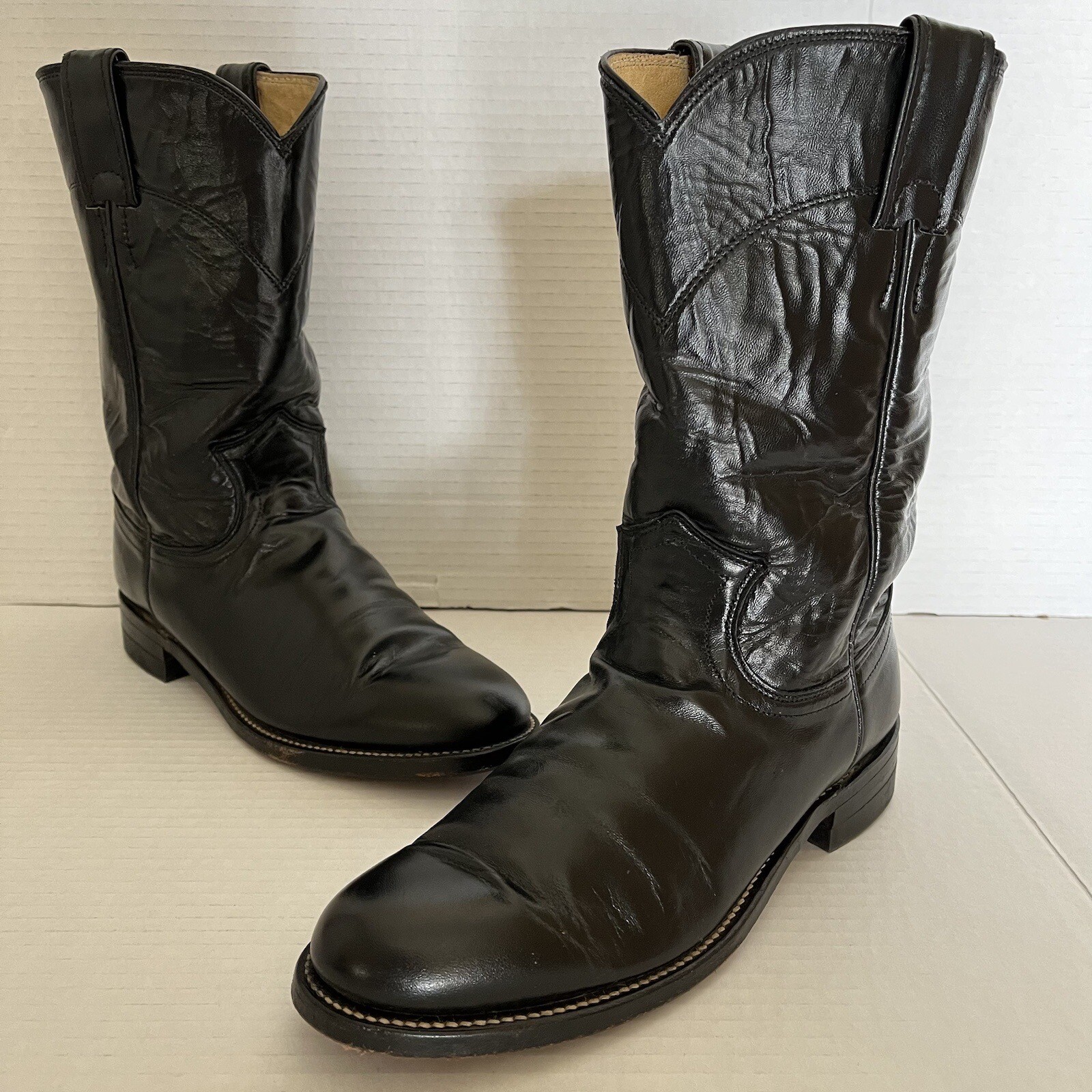 Justin L3703 Black Leather Roper Cowgirl Cowboy Western Boots Women's Size 6