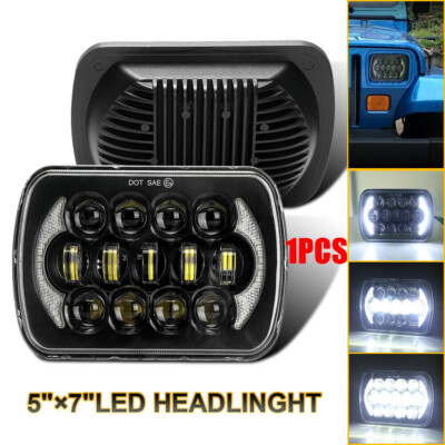 Black 105W 5x7'' 7x6'' inch LED Headlight Hi/Lo Beam DRL For Jeep Cherokee XJ YJ