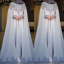 Light Blue Muslim Wedding Dresses with Cape Lace Appliques A Line Bridal Gowns